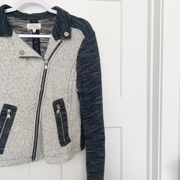 LOFT Lou & Grey Shadowbox Moto Jacket Black Gray Size Small Boho Layering Spring - Picture 7 of 10